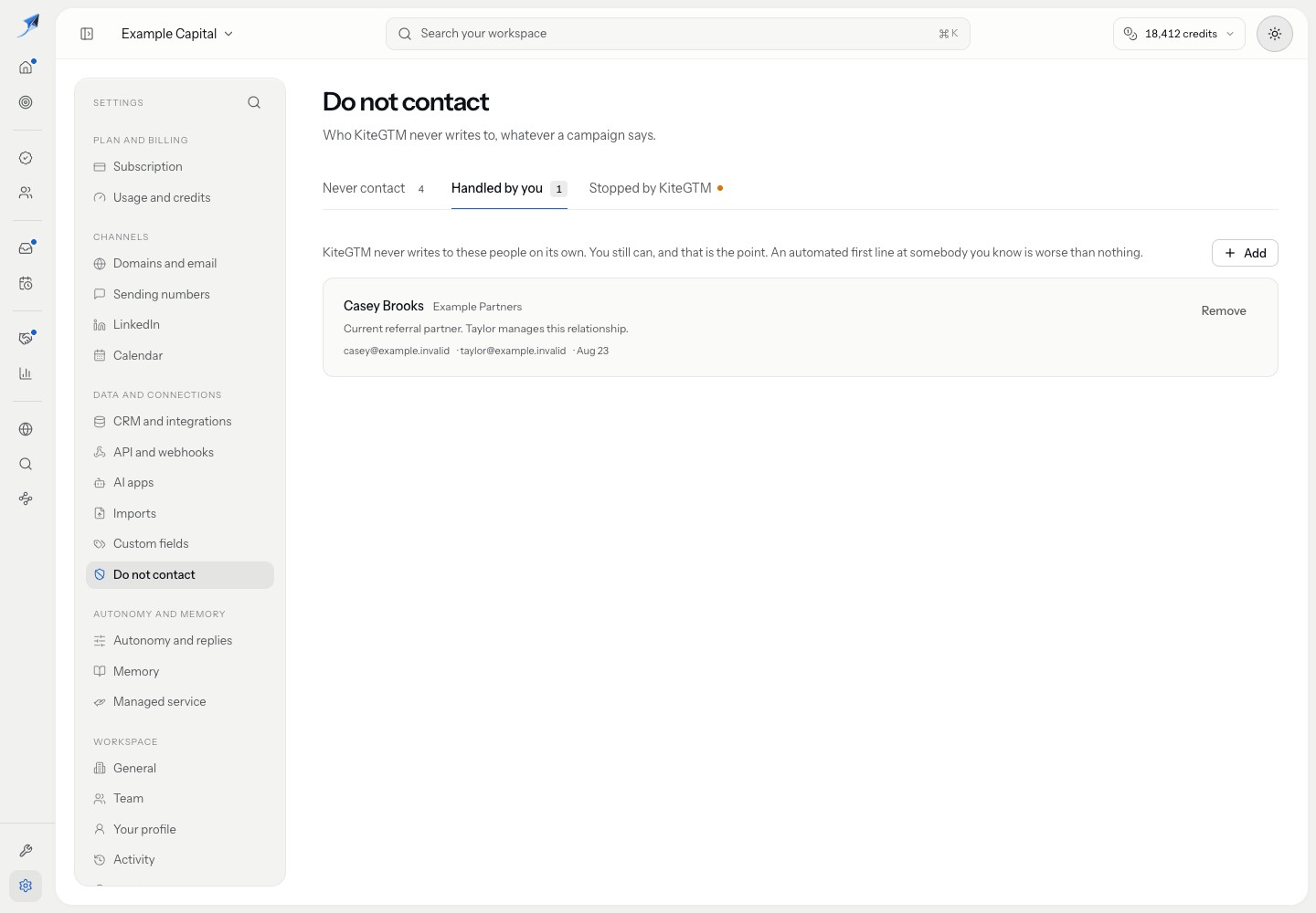 Handled by you shows Casey Brooks and the referral-partner explanation. The guide keeps contact preferences separate from this relationship choice.