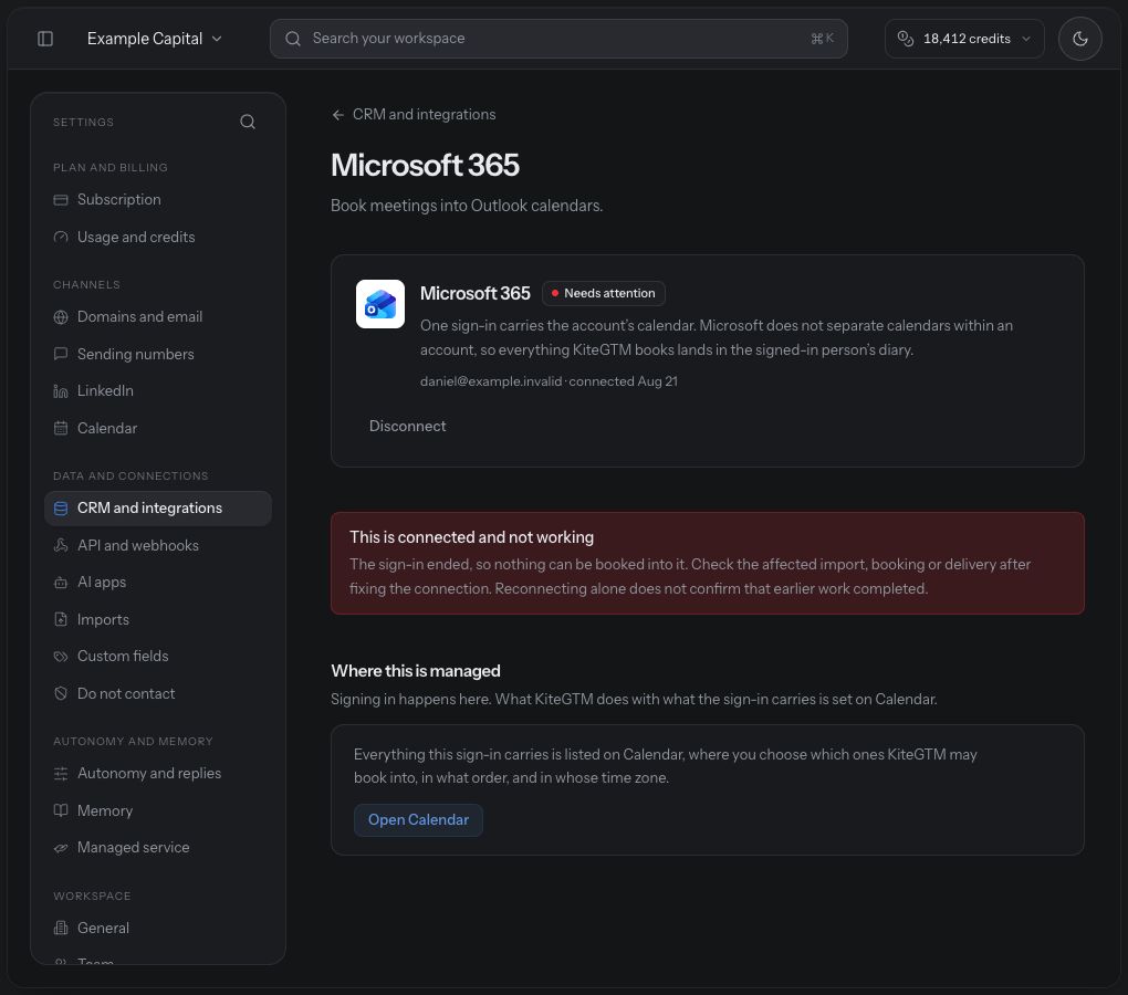 The Microsoft account detail asks for affected-job readback after connection recovery and does not promise automatic completion.