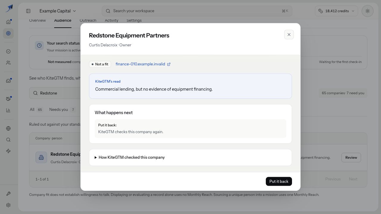 Redstone Equipment Partners’ review identifies Curtis Delacroix, the equipment-financing evidence gap and Put it back. Reconsideration has not been submitted.